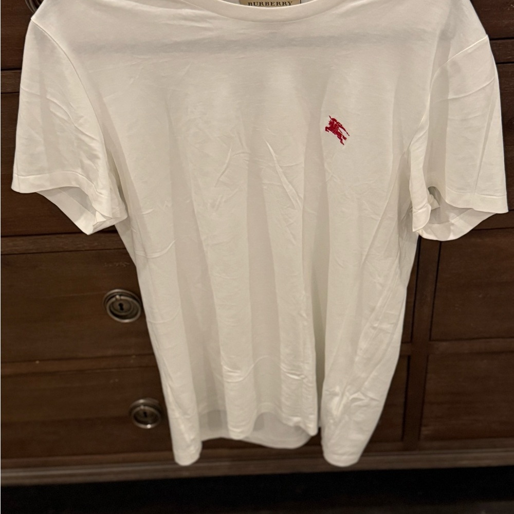 Burberry Classic White Tee with Red Emblem